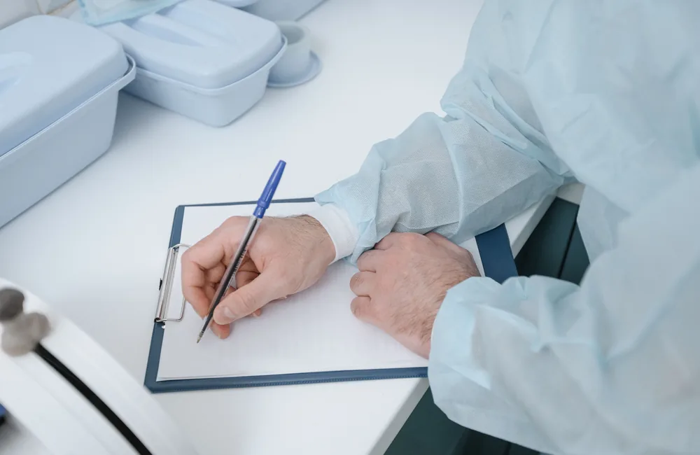 Laboratory professional preparing documentation for quotation and availability